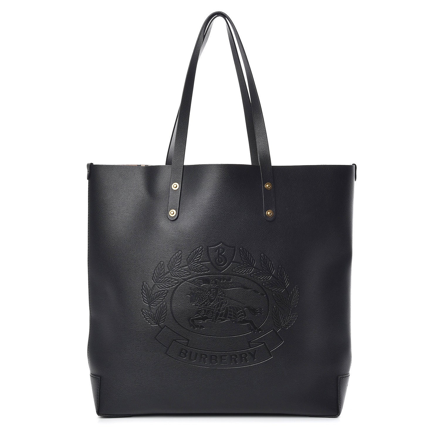 Burberry Calfskin Crest Embossed Large Tote Black 1 of 10
