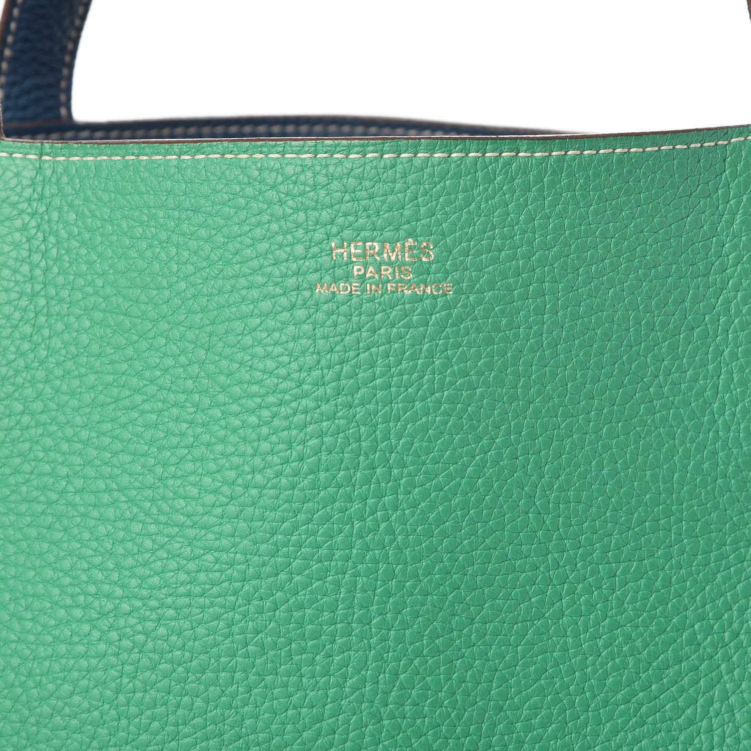 Hermes Taurillon Clemence Double Sens 36 Reversible Tote Menthe Bleu Thalassa 9 of 16