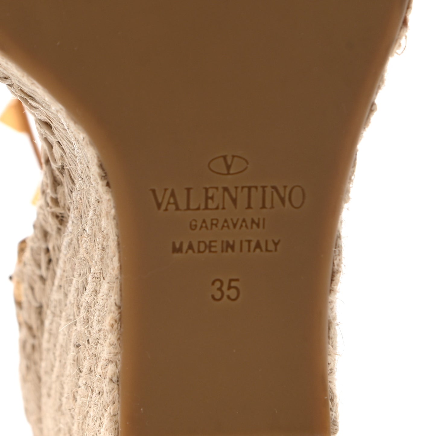 Metallic Pebbled Calfskin Rockstud Ankle Strap Espadrille 15/105mm Wedge Sandals 35 Antique Brass Natural