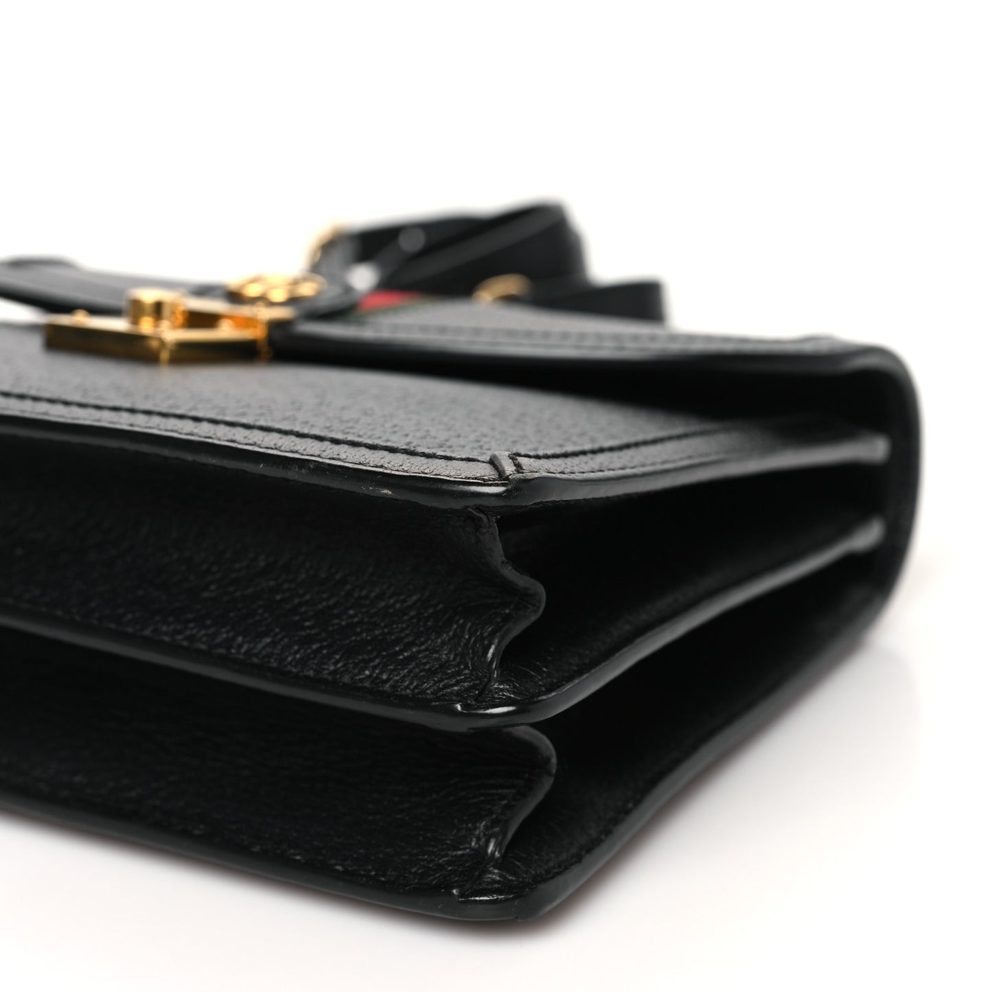 Textured Dollar Calfskin Web Small Ophidia Padlock Top Handle Bag Black