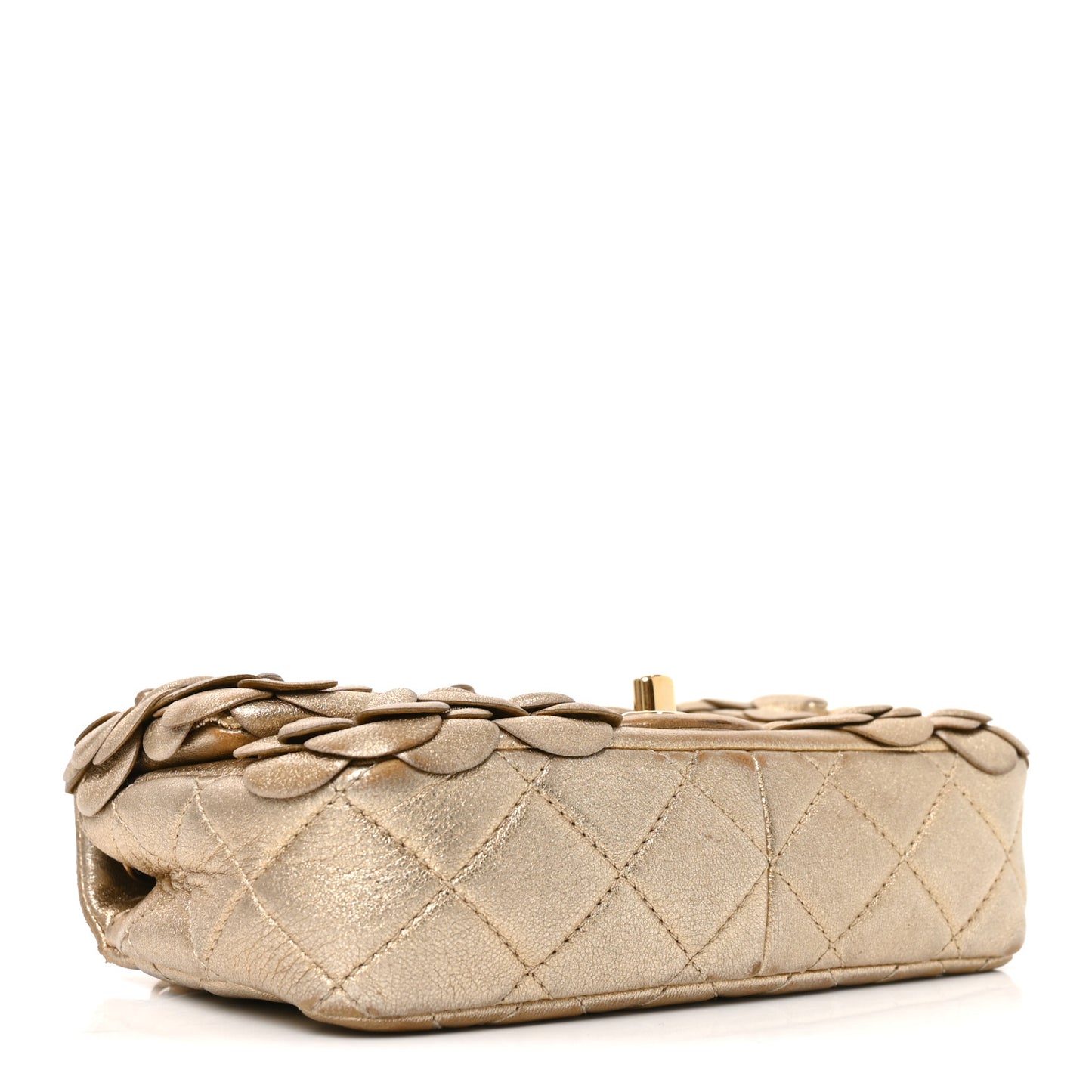 Metallic Lambskin Quilted Mini Camellia Flap Gold