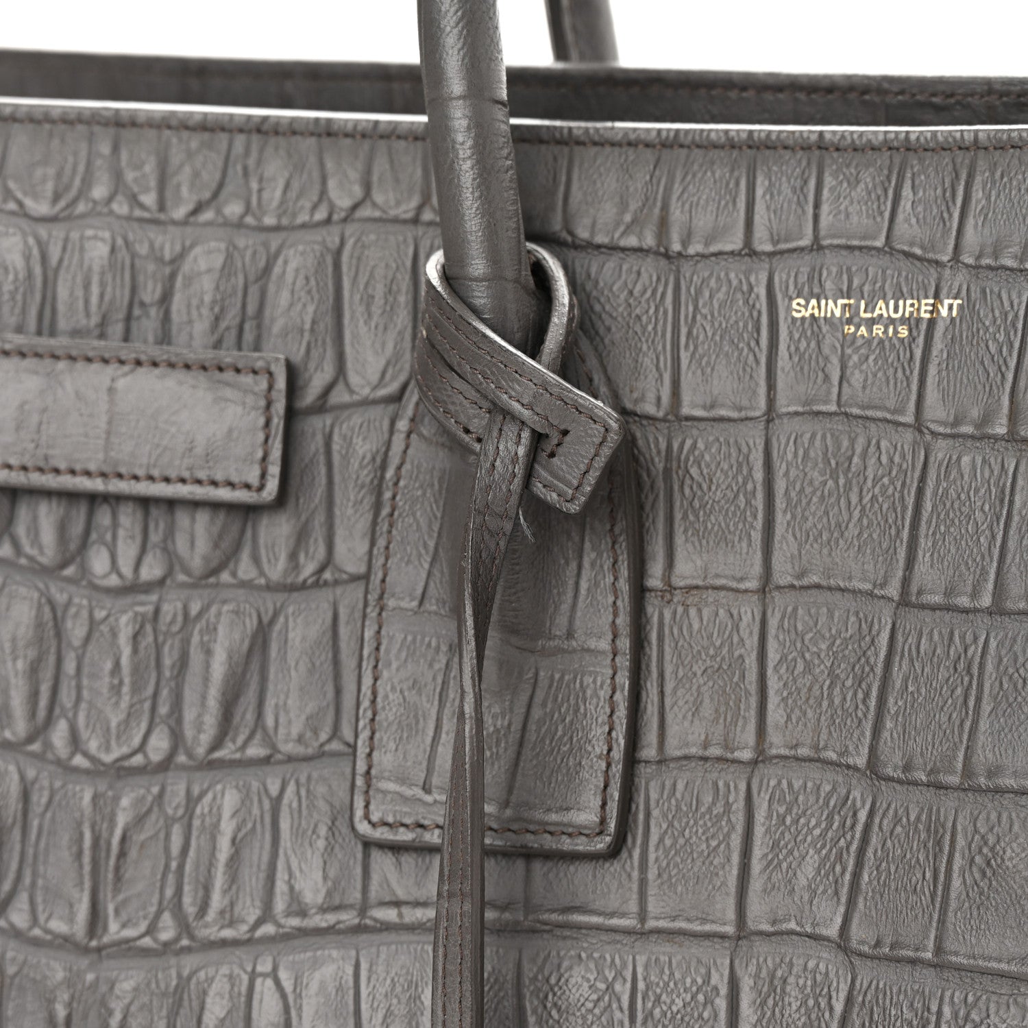 Saint Laurent Calfskin Crocodile Embossed Small Sac De Jour Fog 17 of 23