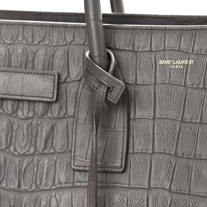 Saint Laurent Calfskin Crocodile Embossed Small Sac De Jour Fog 17 of 23