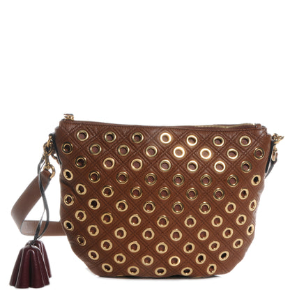 Marc Jacobs Goatskin Leather Medium Quilted Grommet Nomad Hobo Brown 1 of 11