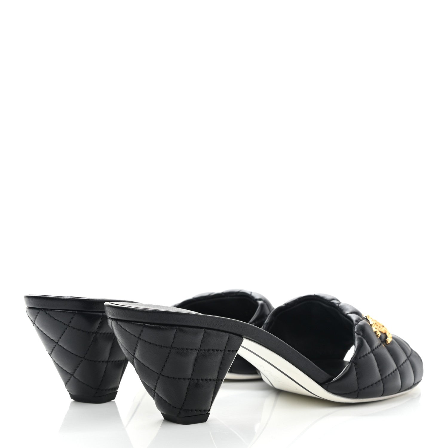 Chanel Lambskin Quilted Textured CC Mules 40 Black 1 of 9