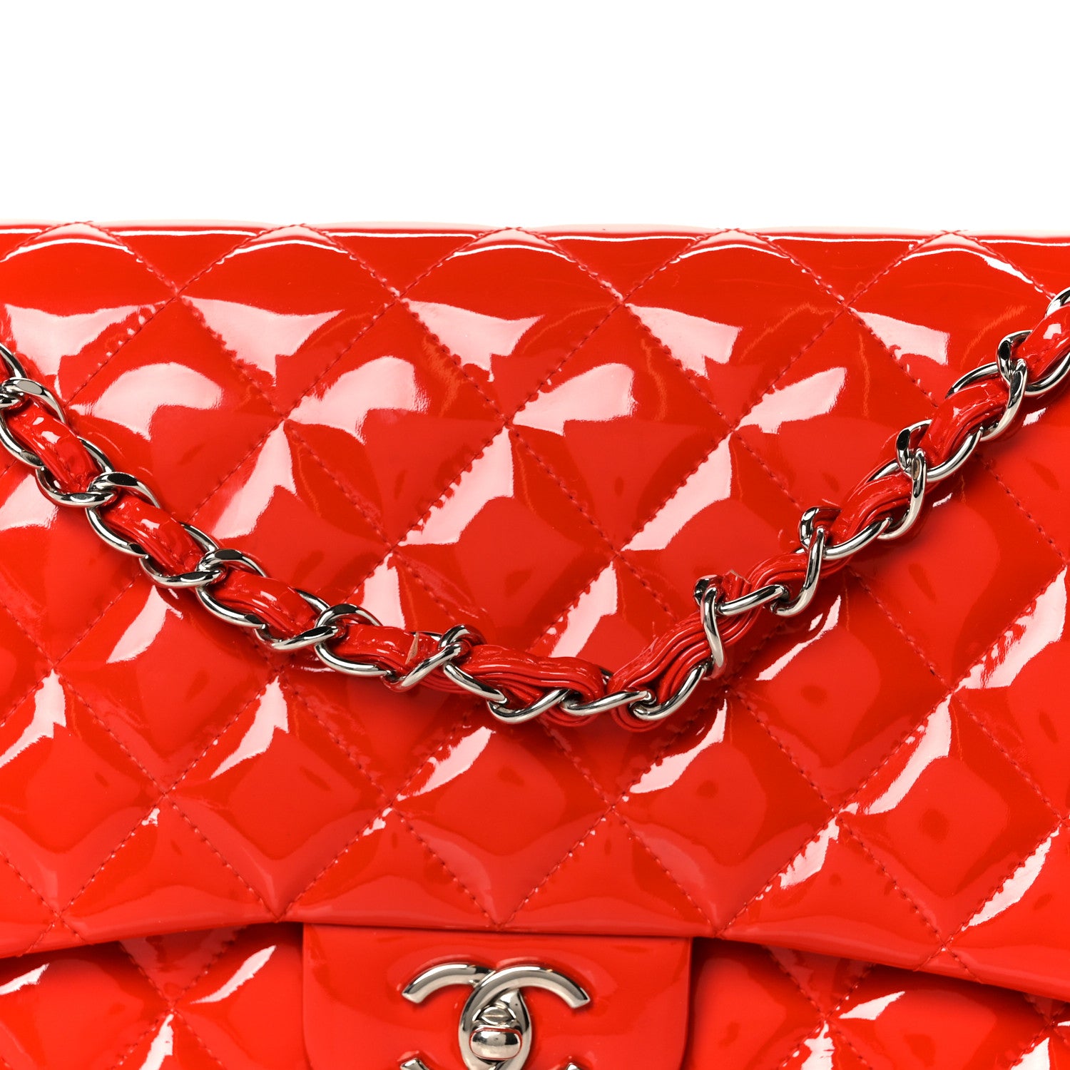 Chanel Patent Quilted Jumbo Double Flap Red 9 of 11
