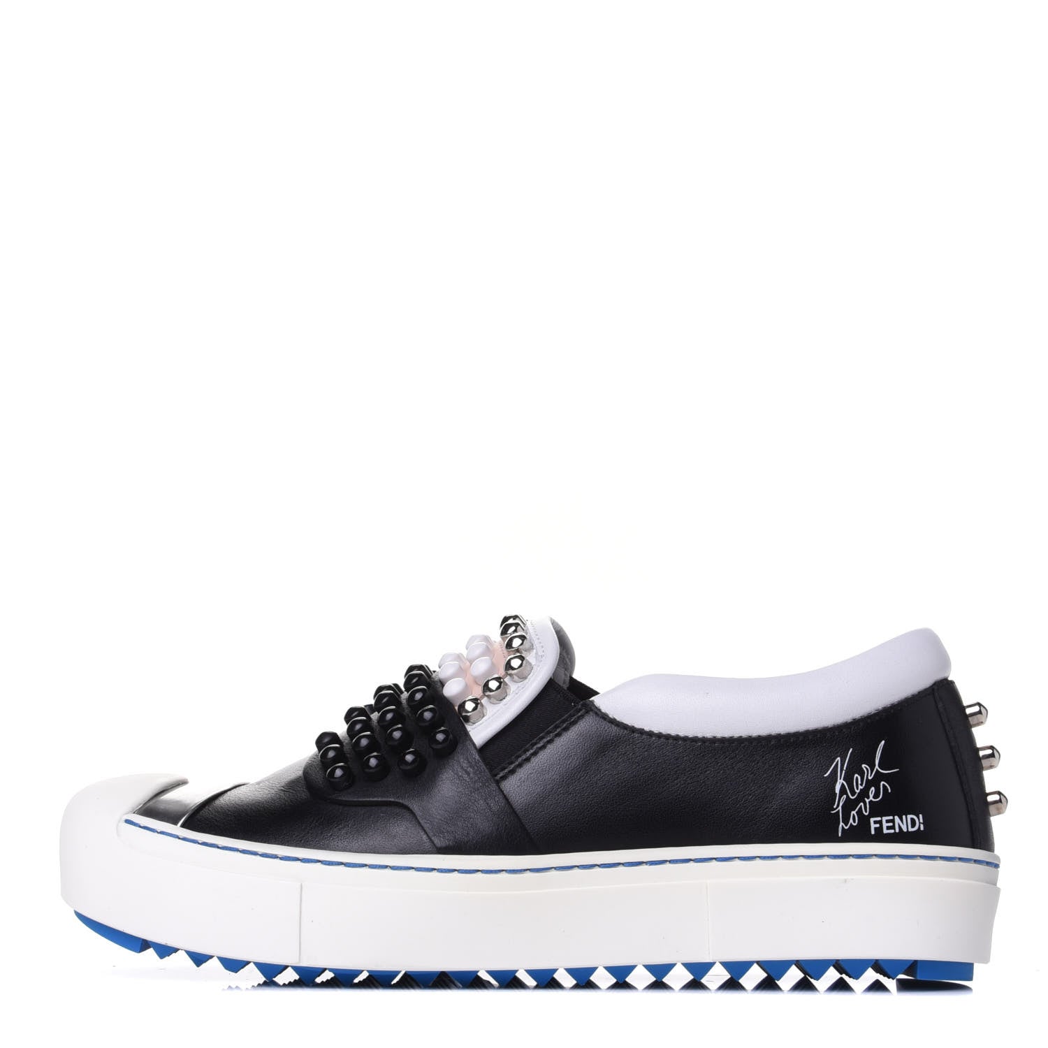 Fendi Calfskin Studded Karlito Slip On Sneaker 36 Black 1 of 11