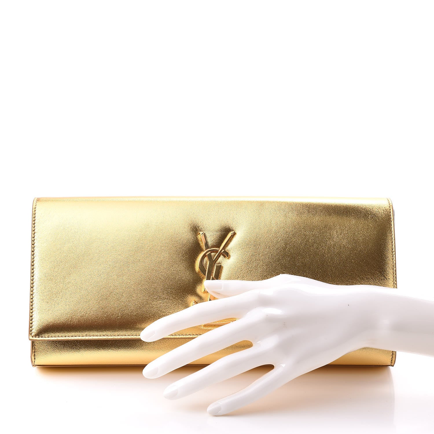 Saint Laurent Metallic Calfskin Monogram Cassandre Clutch Ciad 2 of 10