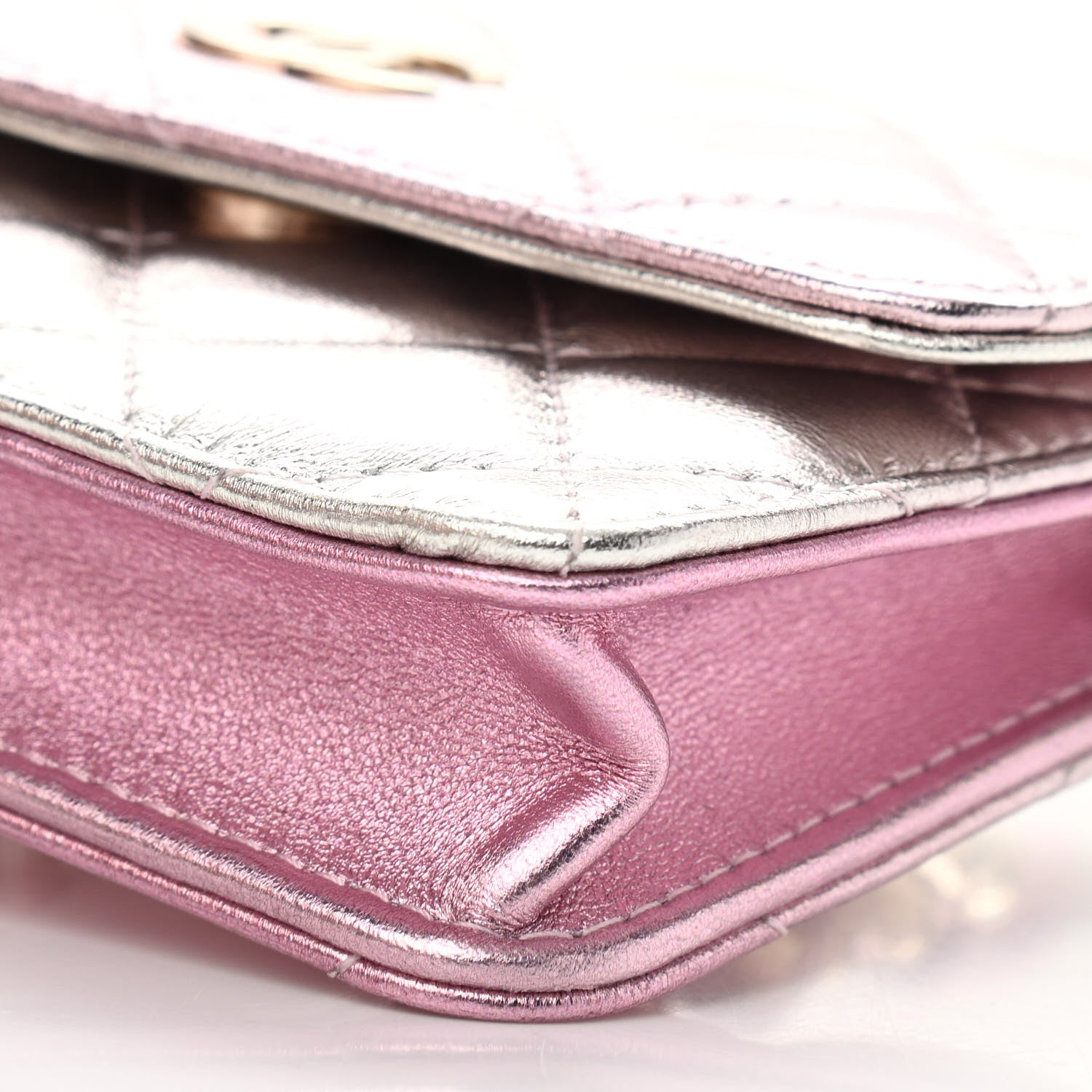 Chanel Gradient Metallic Lambskin Quilted Flap Chain Belt Bag Gold Pink 11 of 13