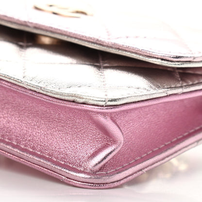 Chanel Gradient Metallic Lambskin Quilted Flap Chain Belt Bag Gold Pink 11 of 13