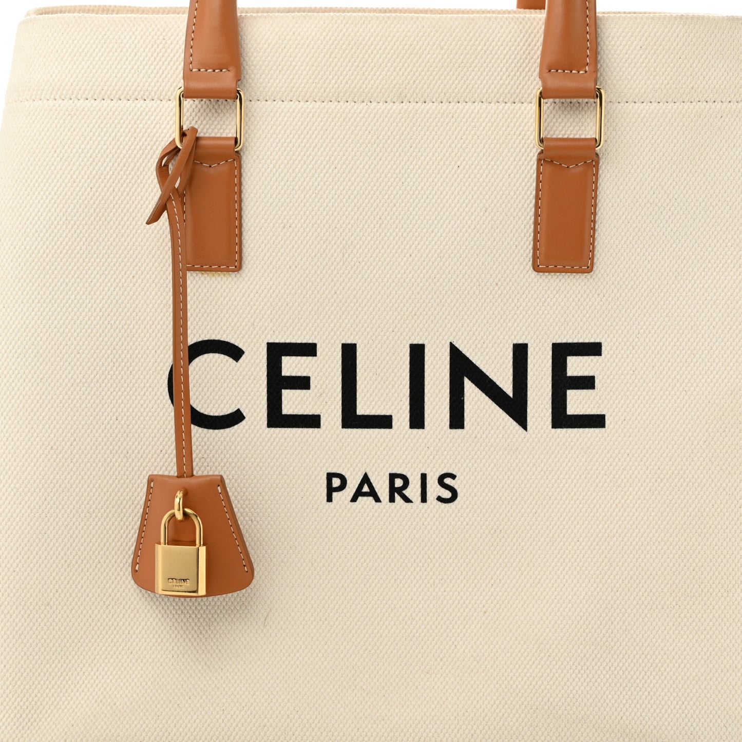 Canvas Calfskin Logo Print Small Horizontal Cabas Natural Tan