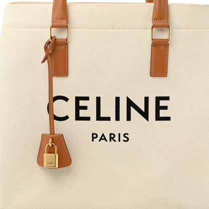 Celine Canvas Calfskin Logo Print Small Horizontal Cabas Natural Tan 10 of 12
