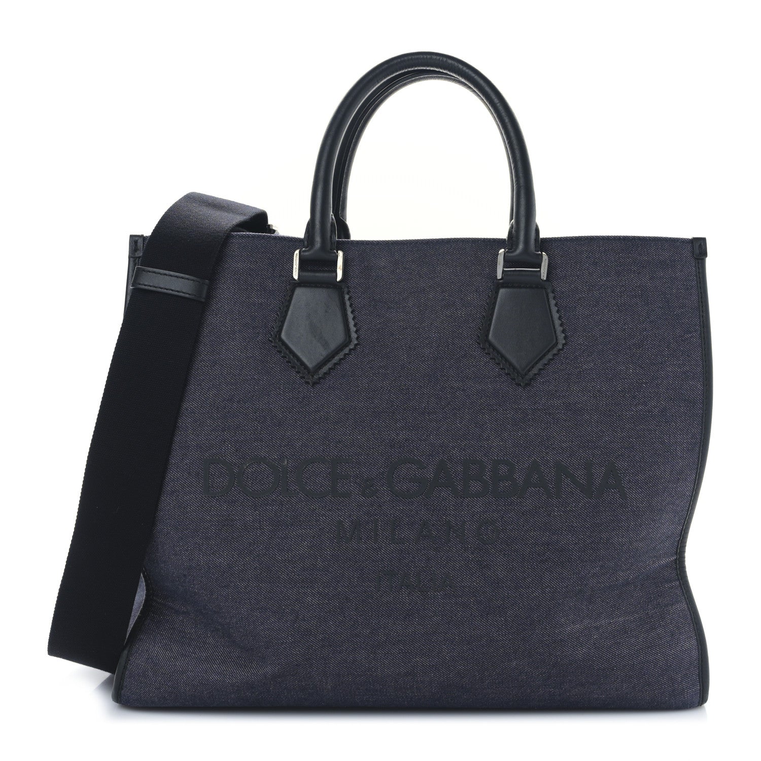 Dolce & Gabbana Canvas Calfskin Embroidered Logo Large Edge Shopper Tote Blue 1 of 8