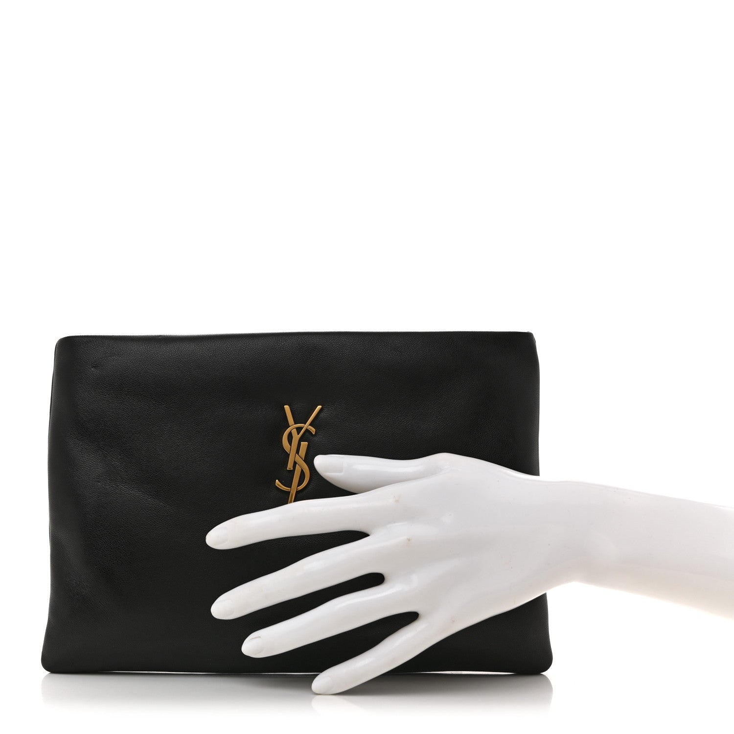 Saint Laurent Lambskin Small Calypso Pouch Black 2 of 10