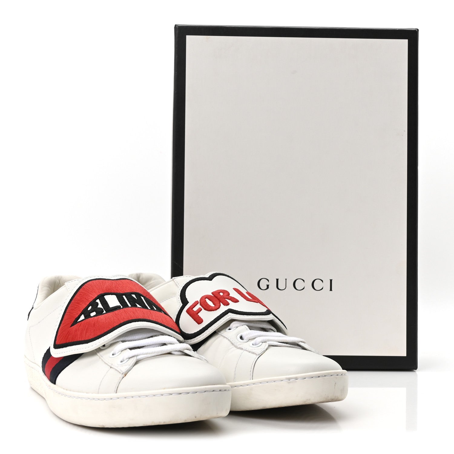Gucci Calfskin Ayers Blind For Love Embroidered Womens Ace Sneakers 39 White 10 of 10