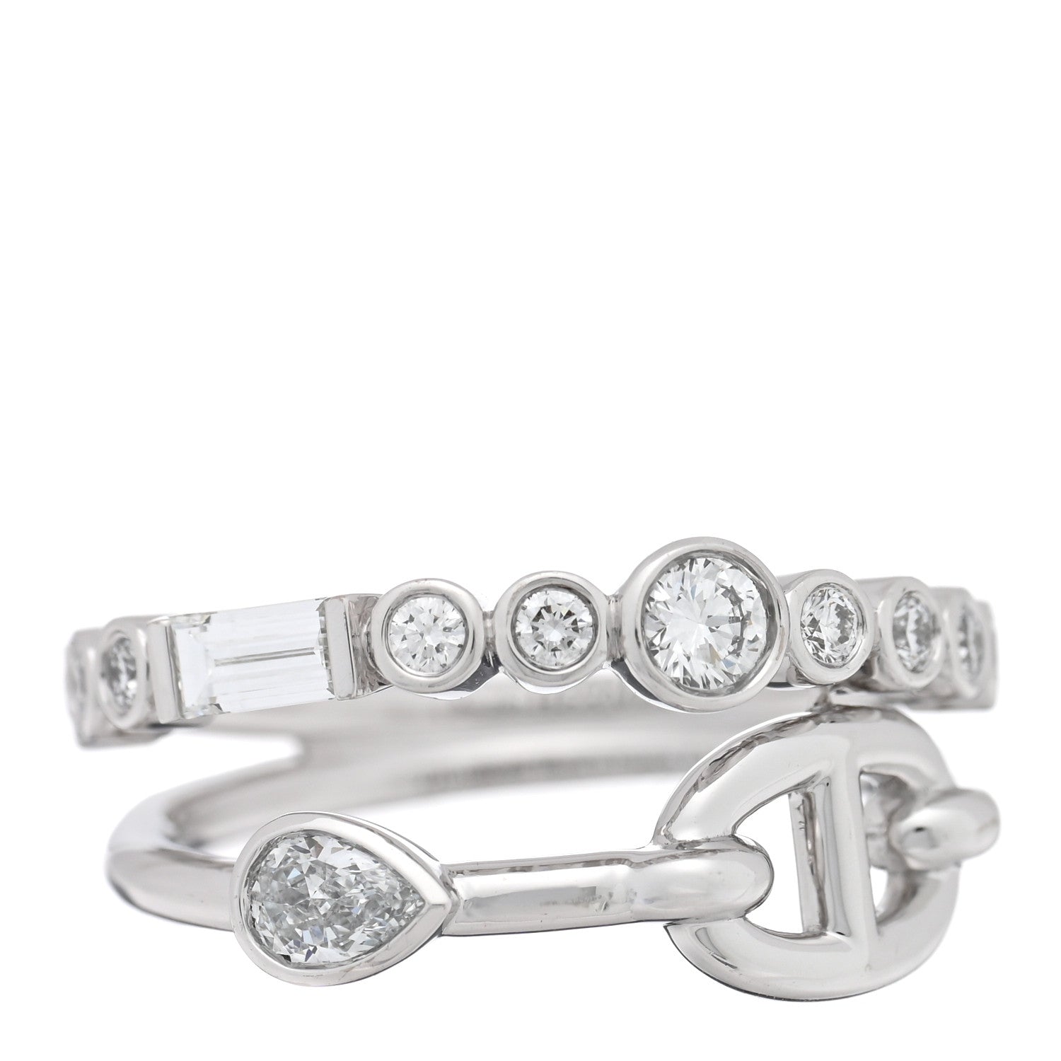 Hermes 18K White Gold Diamond Chaine D'Ancre Fancy Chaos Ring 50 5.25 1 of 5