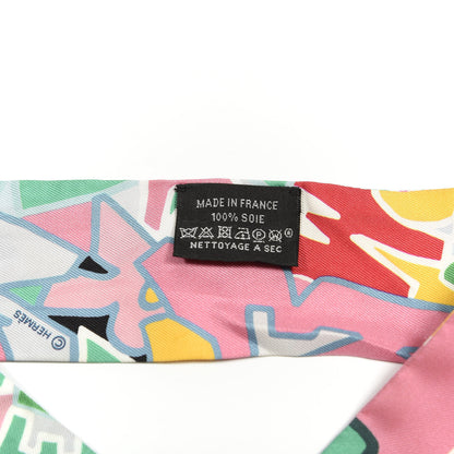 Hermes Silk Graff Graffiti Twilly Menthol Rose Jaune 2 of 4