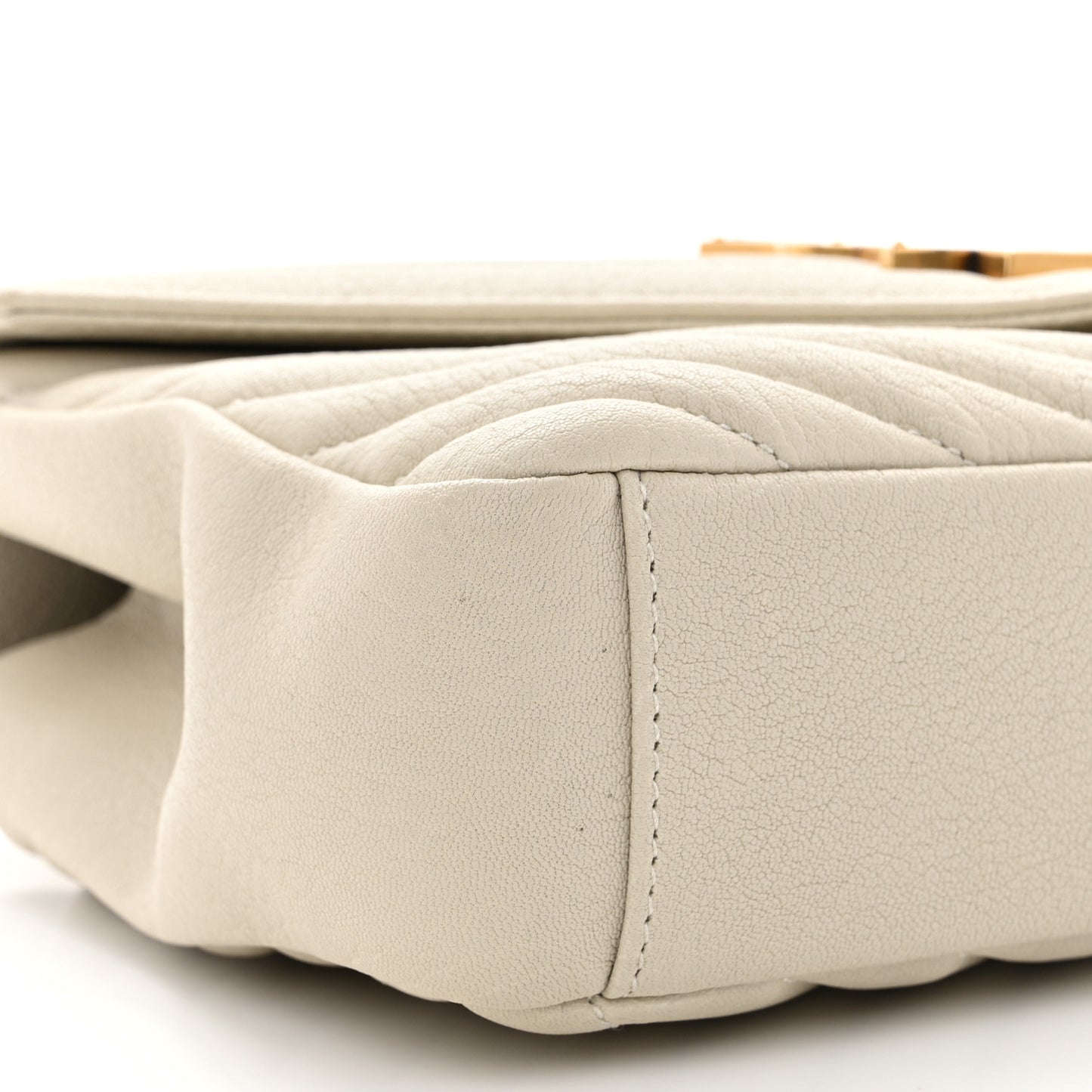 Sheepskin Matelasse Chevron Monogram Medium College Bag Crema Soft