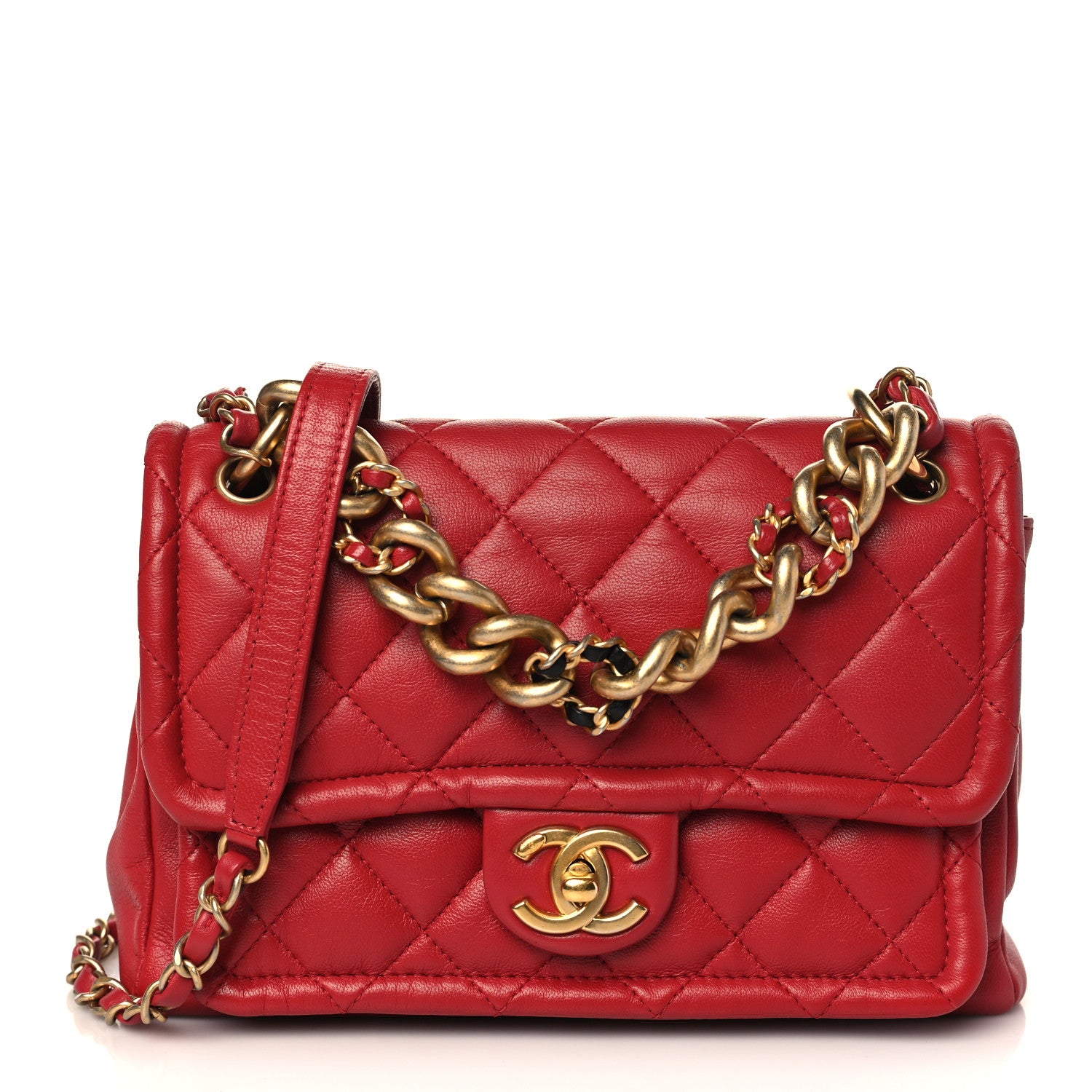 Chanel Lambskin Quilted Small Chain Link Flap Bag Red 1 of 8