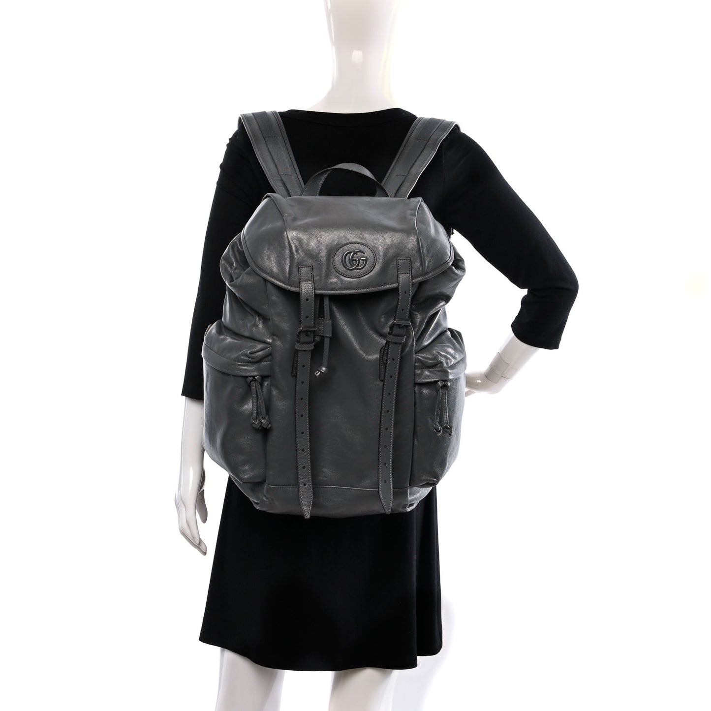Calfskin Monochrome Double G Backpack Grey