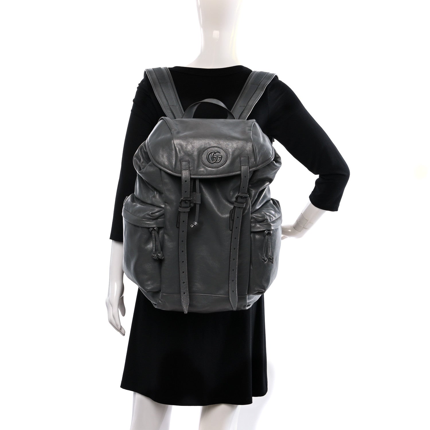 Gucci Calfskin Monochrome Double G Backpack Grey 2 of 10