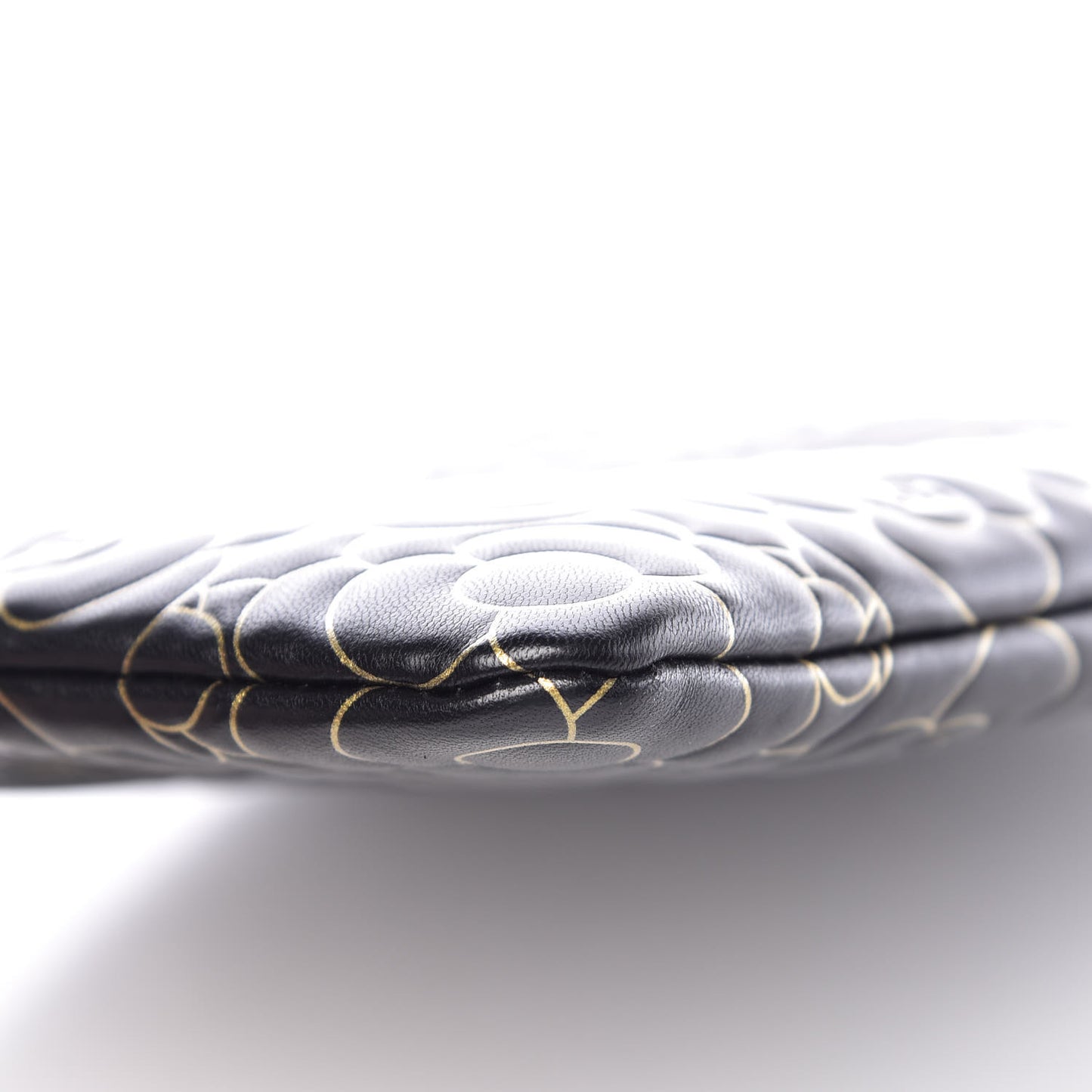 Lambskin Camellia Embossed Medium Cosmetic Case Black Gold