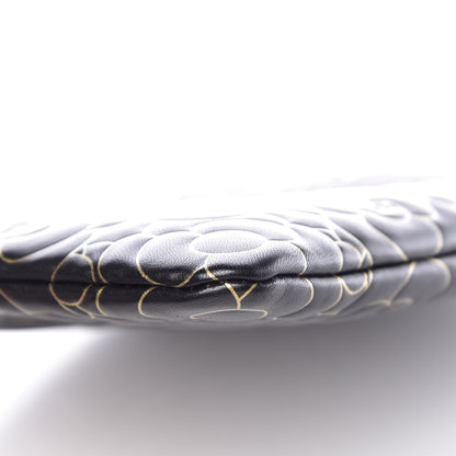 Chanel Lambskin Camellia Embossed Medium Cosmetic Case Black Gold 8 of 10