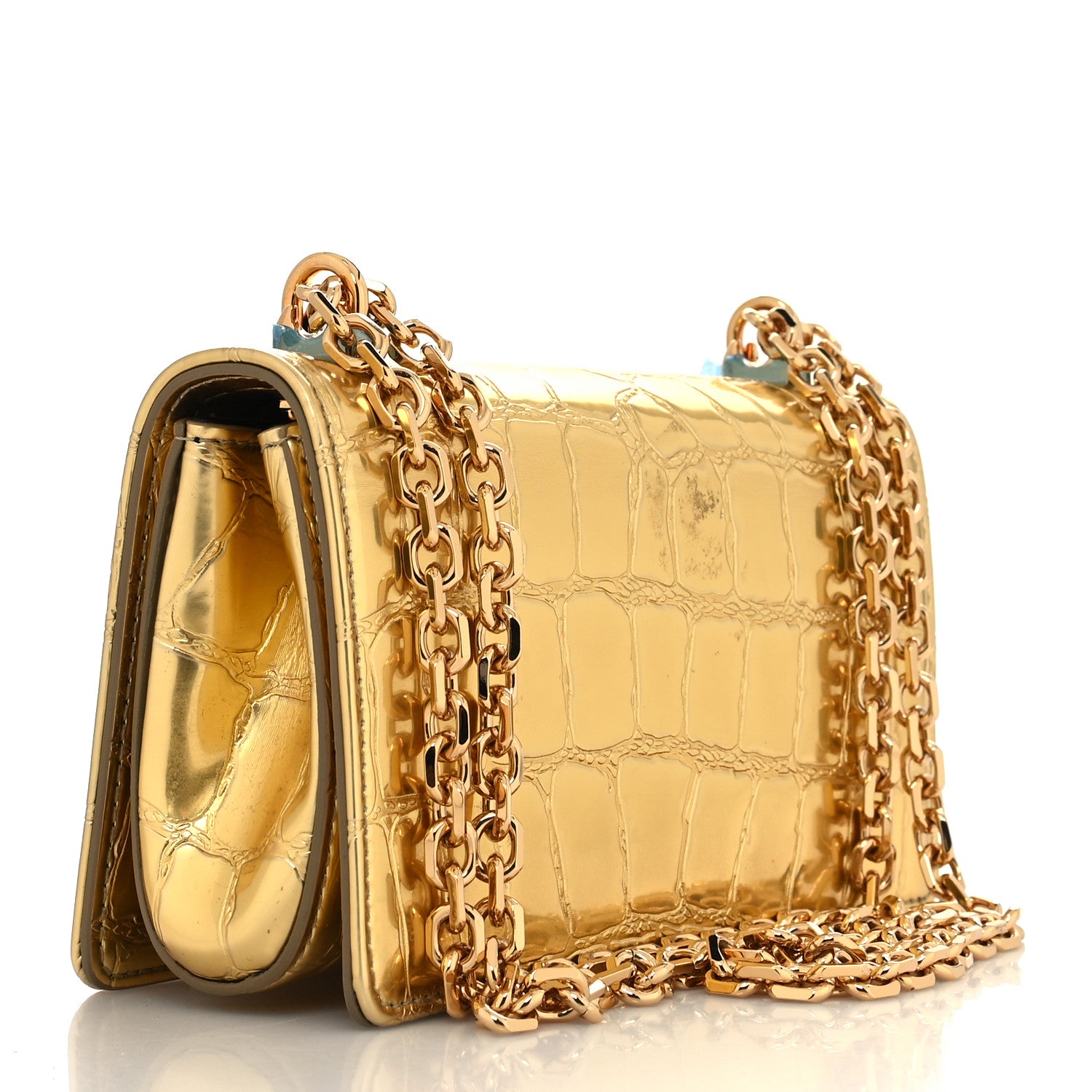 Dolce & Gabbana Metallic Calfskin Crocodile Embossed DG Girls