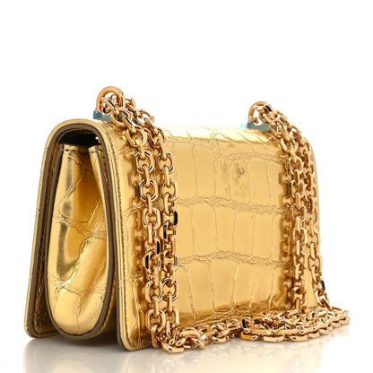 Dolce & Gabbana Metallic Calfskin Crocodile Embossed DG Girls Shoulder Bag Gold 3 of 10