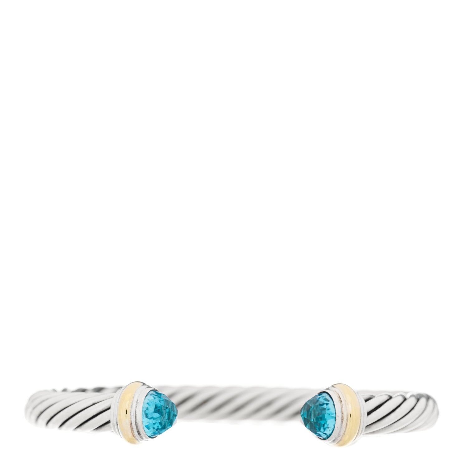 David Yurman Sterling Silver 14K Yellow Gold Blue Topaz 7mm Cable Classics Bracelet 1 of 3