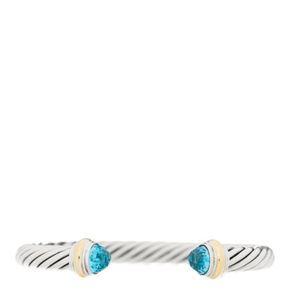 David Yurman Sterling Silver 14K Yellow Gold Blue Topaz 7mm Cable Classics Bracelet 1 of 3