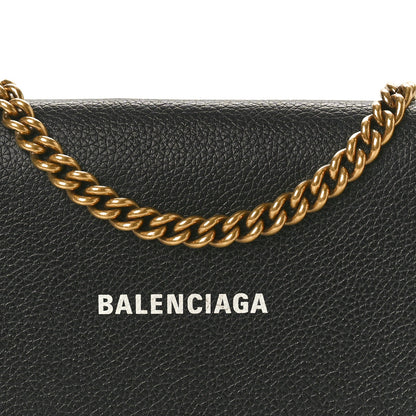 Balenciaga Grained Calfskin Logo Everyday Phone Holder Wallet On Chain Black White 7 of 10