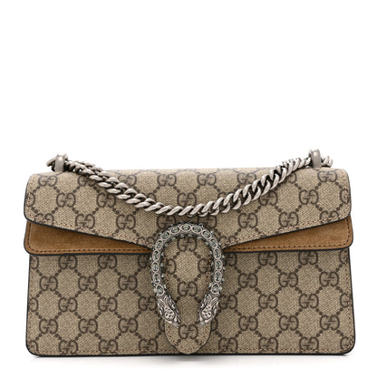 Gucci GG Supreme Monogram Suede Crystal Small Dionysus Shoulder Bag Beige Ebony Taupe 1 of 11