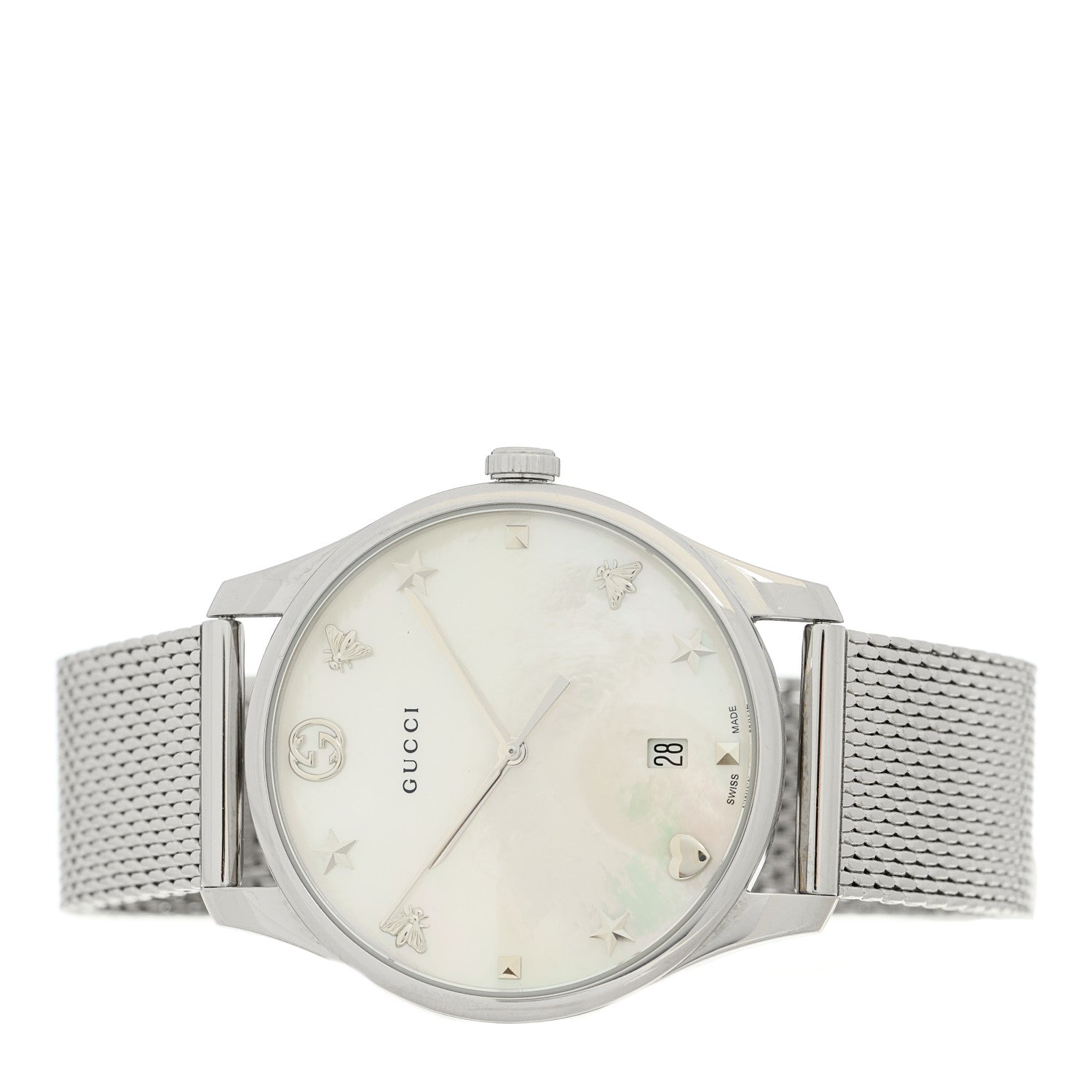 Gucci Stainless Steel Mother of Pearl 36mm G-Timeless Charm Quartz Watch 2 of 4