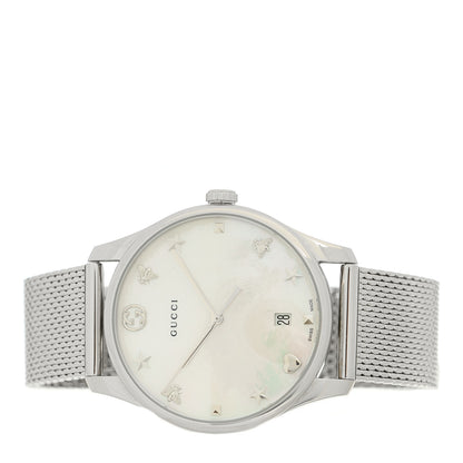 Gucci Stainless Steel Mother of Pearl 36mm G-Timeless Charm Quartz Watch 2 of 4