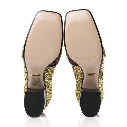 Gucci Glitter Nappa Web Peyton 75mm Loafer Pumps 38 Oro Vecchio 6 of 10