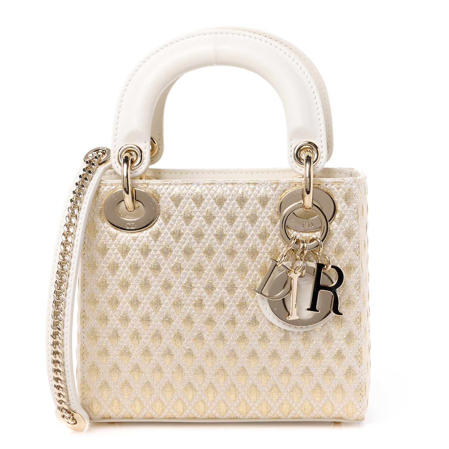 Christian Dior Metallic Jacquard Diamond Quilted Mini Lady Dior Gold 1 of 13