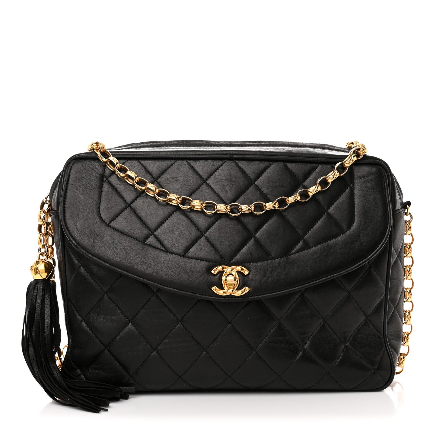 Lambskin Quilted CC Tassel Camera Case Black