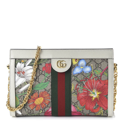 Gucci GG Supreme Monogram Flora Web Small Ophidia Chain Shoulder Bag White 1 of 11