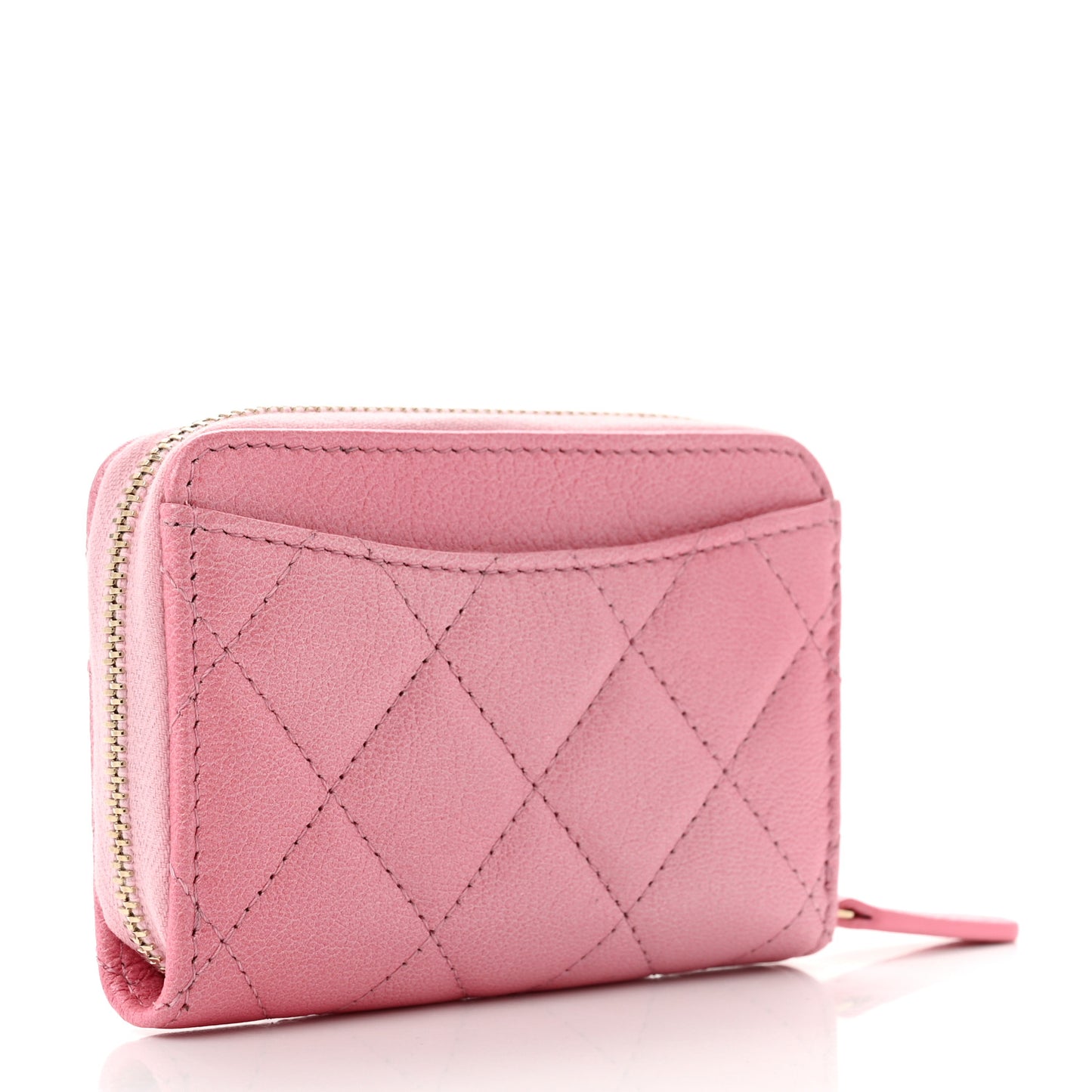 Metallic Goatskin Quilted Zip Around Coin Purse Wallet Rose Clair