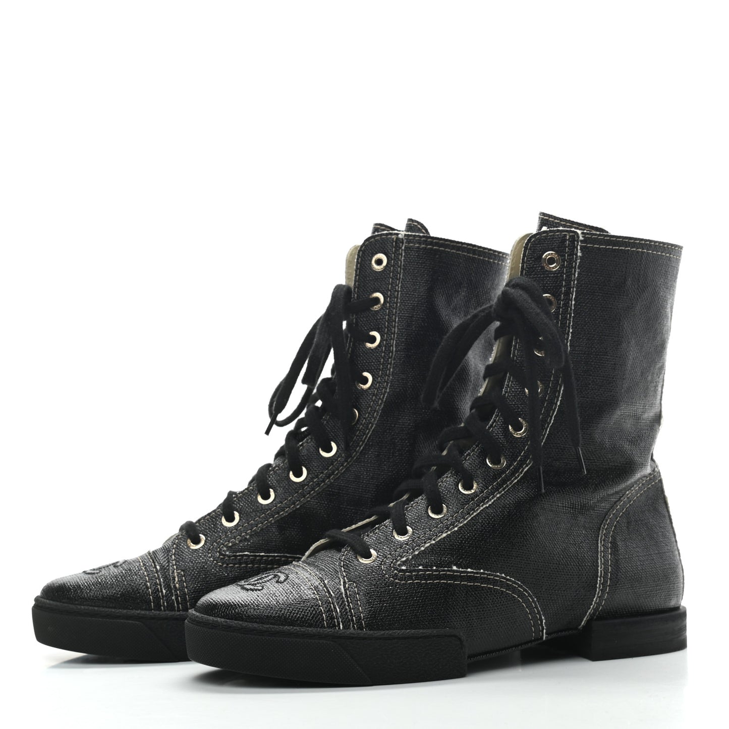 Coated Canvas Lace Up Combat Boots 39 Black