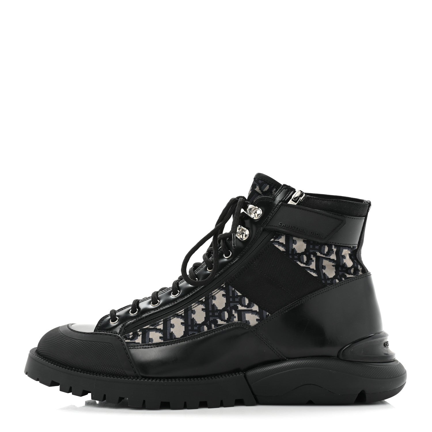 Christian Dior Oblique Polished Calfskin Mens Combat Ankle Boots 44 Beige Black 1 of 10