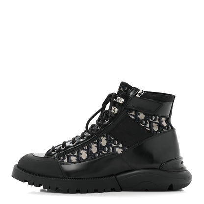 Christian Dior Oblique Polished Calfskin Mens Combat Ankle Boots 44 Beige Black 1 of 10