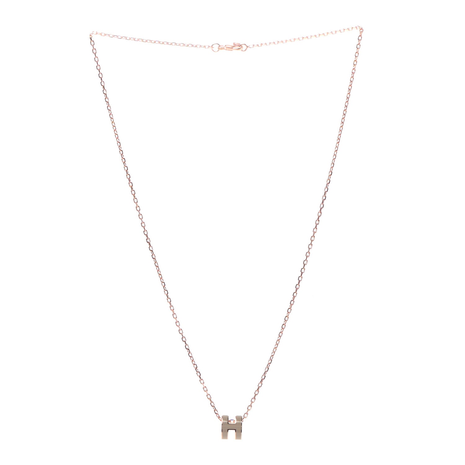 Hermes Lacquered Rose Gold Mini Pop H Pendant Necklace Marron Glace 3 of 5