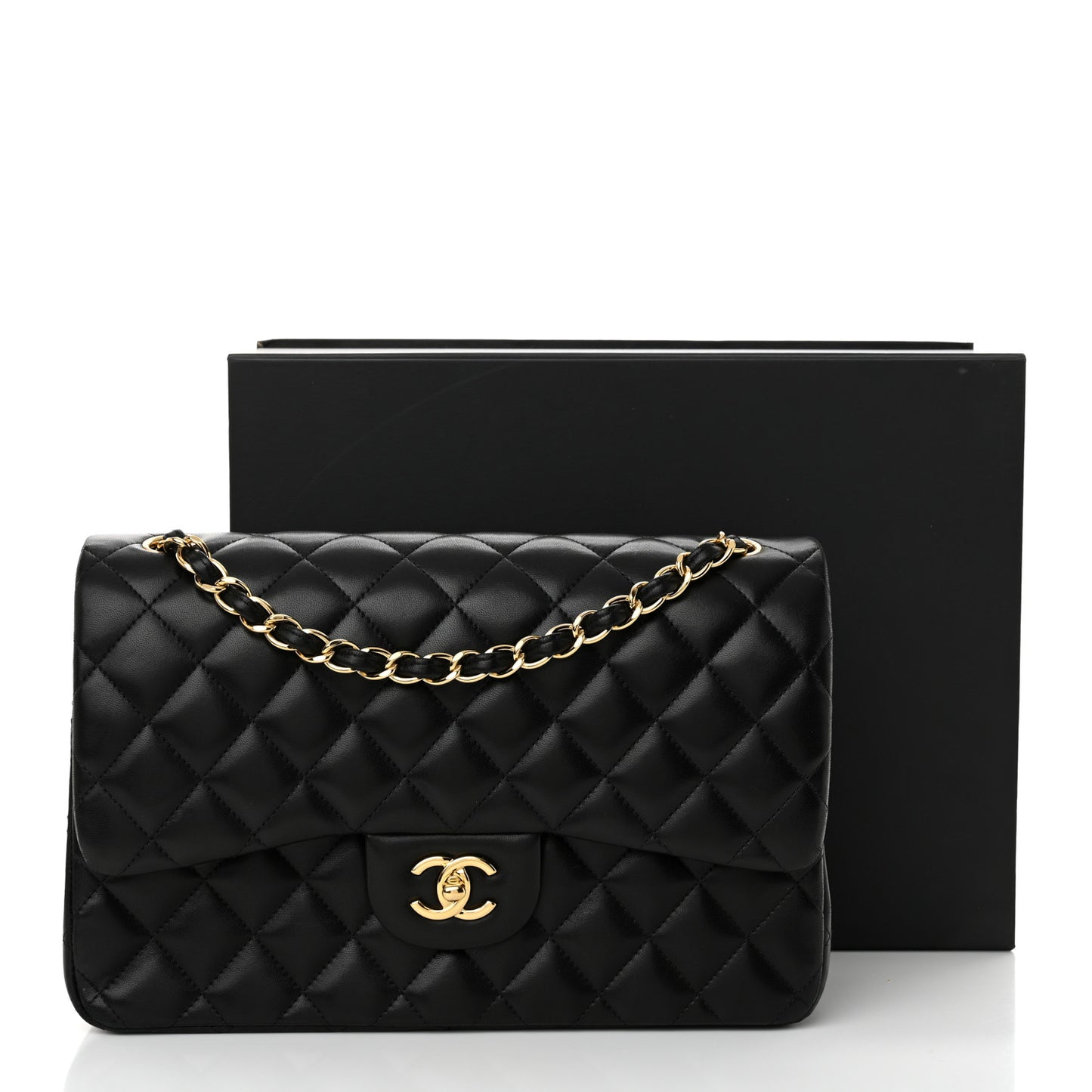 Lambskin Quilted Jumbo Double Flap Black