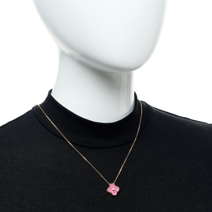 Van Cleef & Arpels 18K Rose Gold Diamond Rhodonite Vintage Alhambra Pendant Necklace 2 of 6
