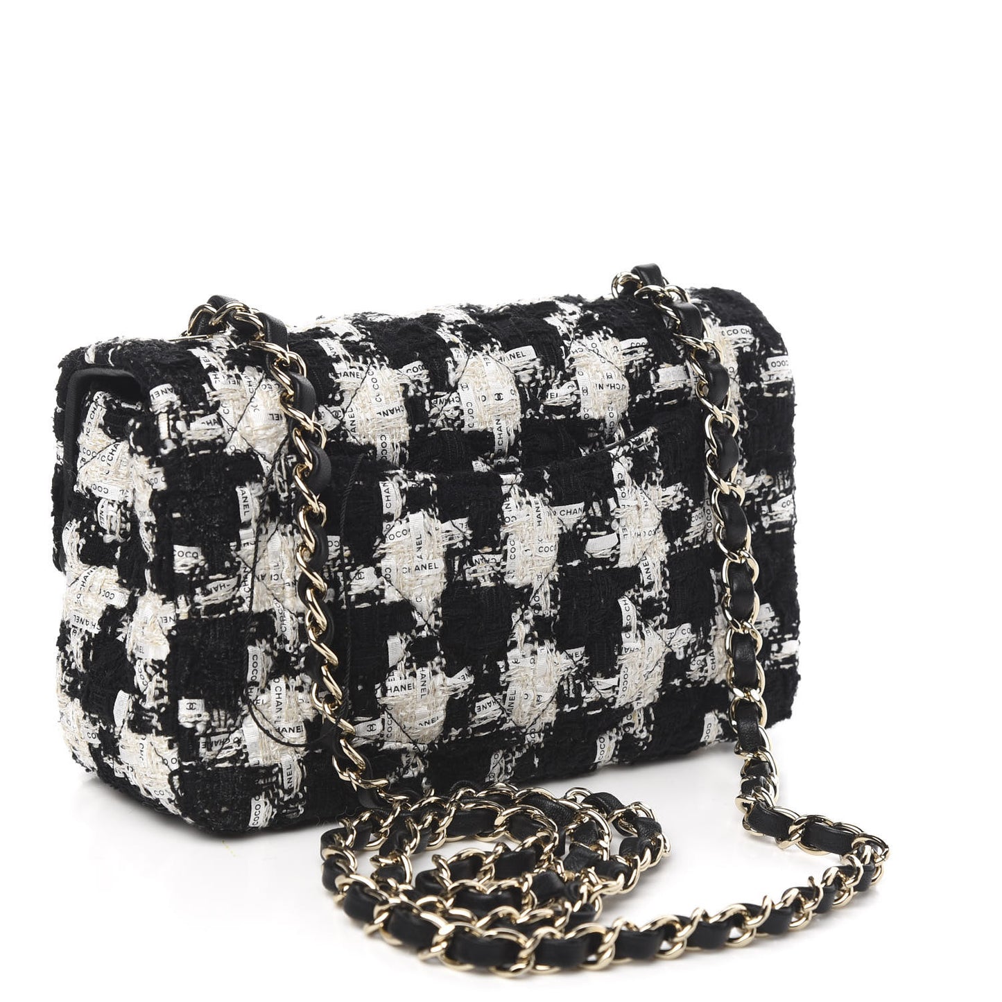Tweed Quilted Mini Rectangular Flap Black Ecru White
