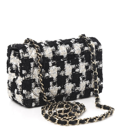 Chanel Tweed Quilted Mini Rectangular Flap Black Ecru White 3 of 10