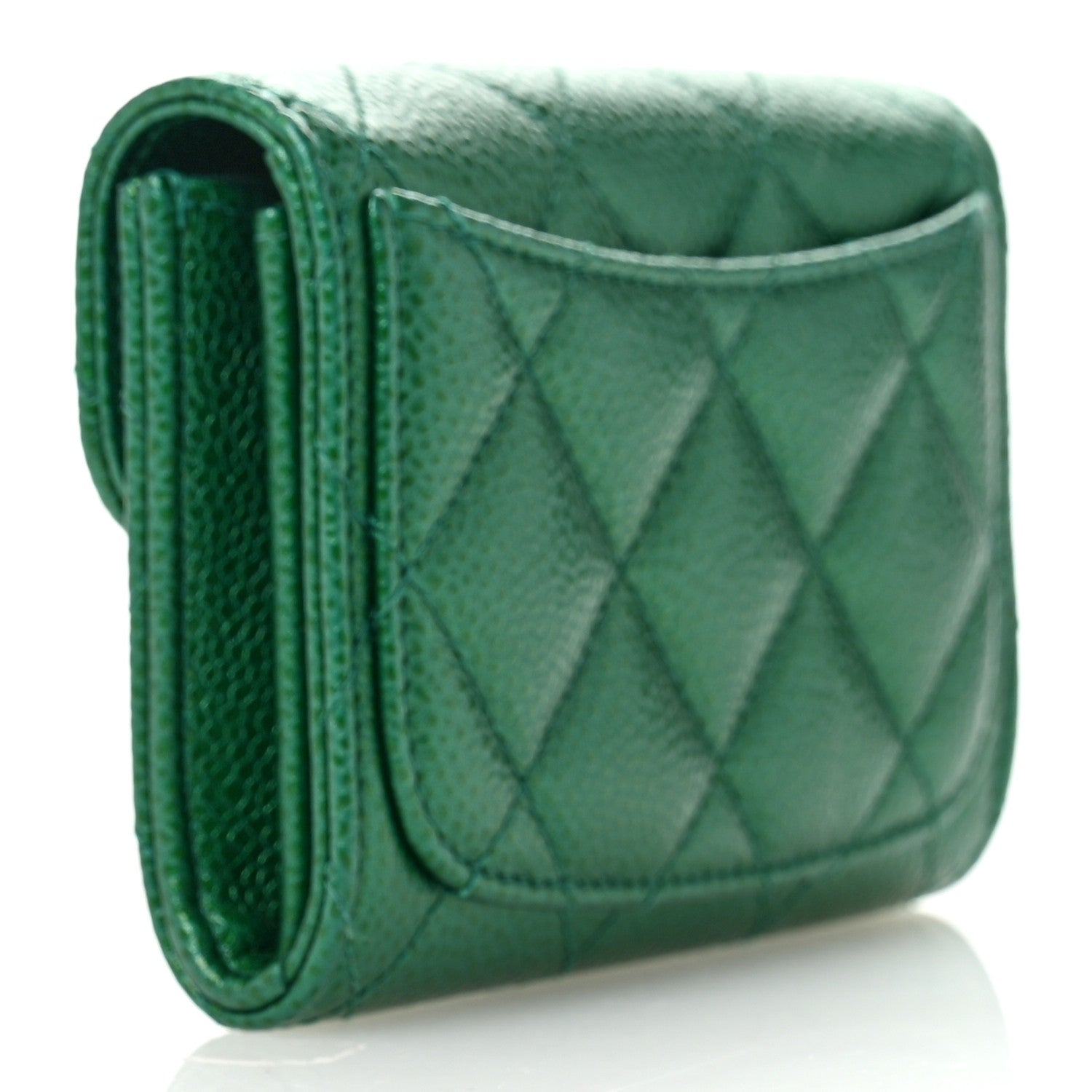 Chanel Metallic Caviar Quilted Flap Card Holder Wallet Green 3 of 8