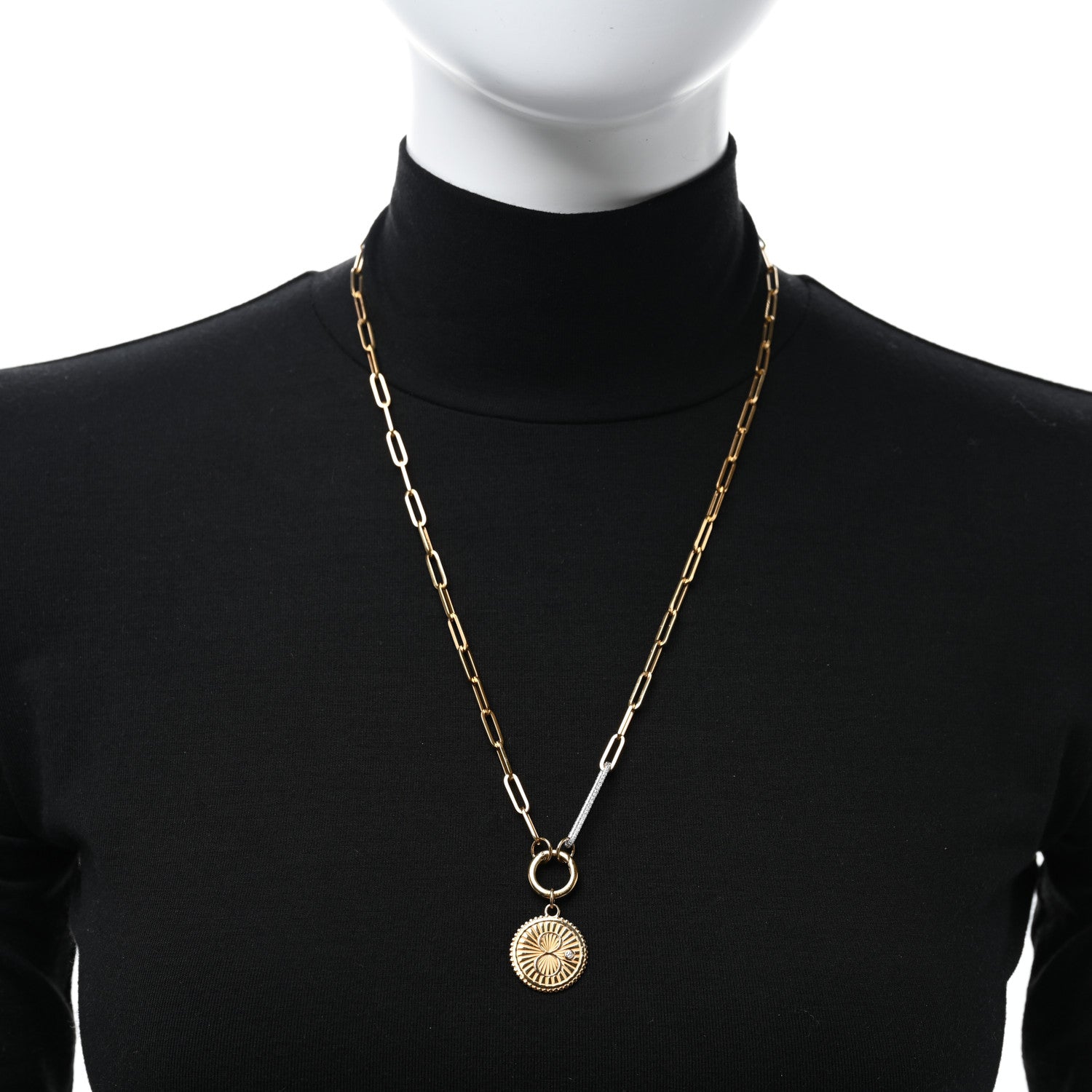 Foundrae 18K Yellow Gold Diamond Medium Karma Medallion Extended Open Clip Chain Necklace 3 of 6